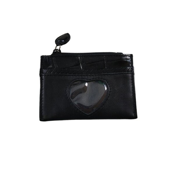 Brighton Black Leather Zip Coin Change Purse ID Credit Card  Holder Heart - Picture 1 of 5